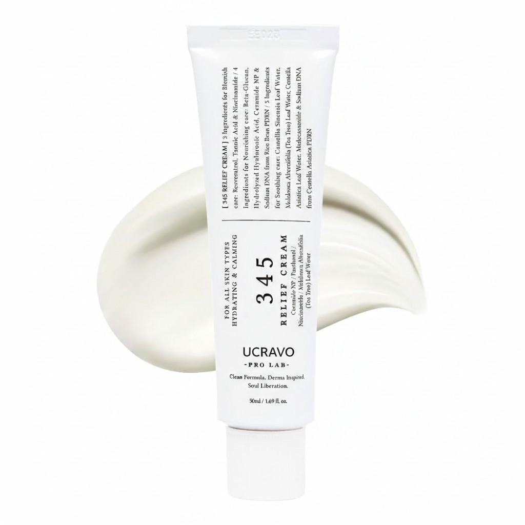 UCRAVO  345 Relief Cream | Daily Face Moisturizer for Soothing Recovery and Blemish Care with PDRN & Niacinamide | Korean Vegan Skin Care for All Skin Types, 1.69 Fl Oz