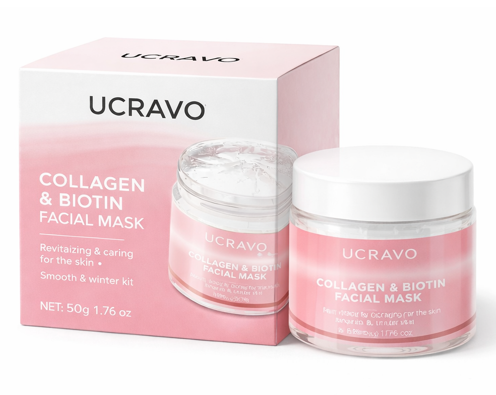 UCRAVO Collagen Face Mask with Application Brush - Gel Formula Day/Night Light Beige, Collagen Serum for plumping, Hydration & Radiance, Strawberry Scented for all Light Beige Types (Sensitive, Dry, Oily, Combination) - Gel Pack