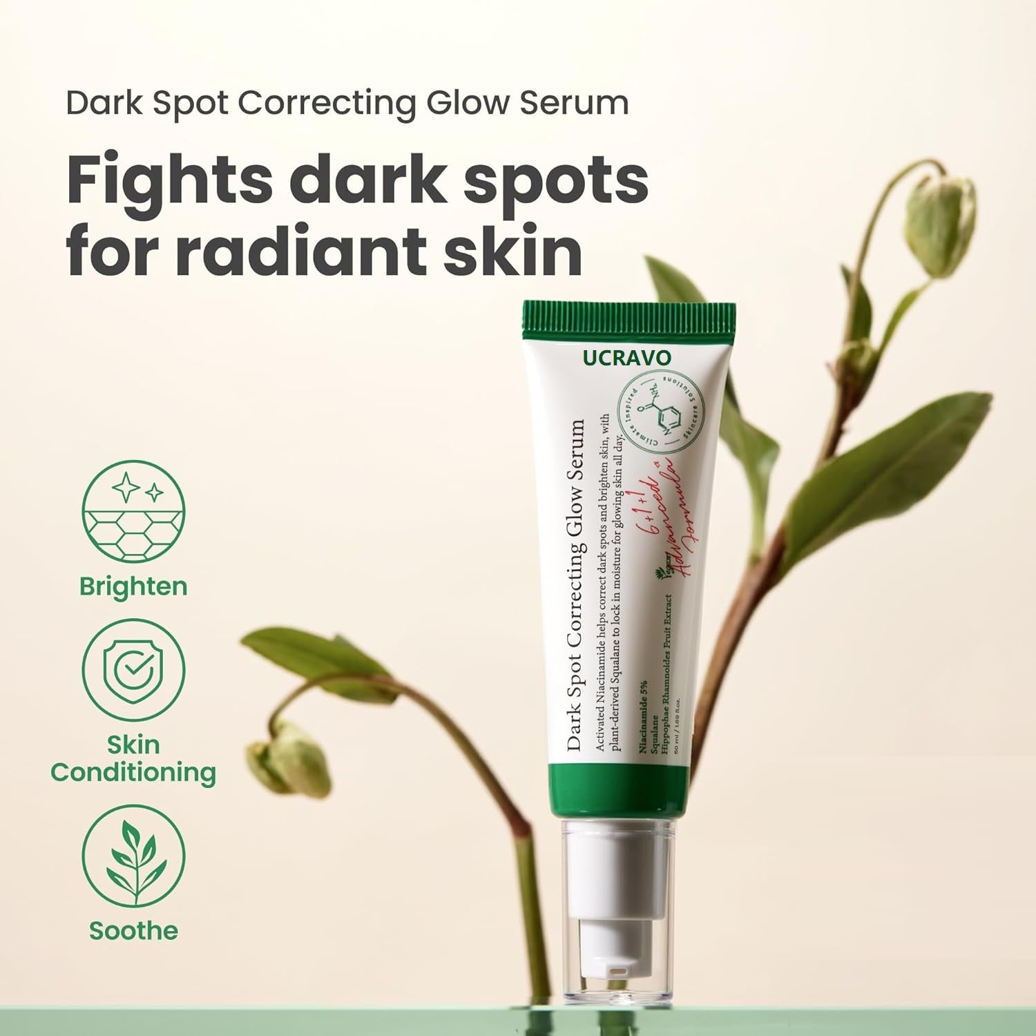 UCRAVO Dark Spot Correcting Glow Serum - 5% Niacinamide Dark Spot Remover For Face - Vegan Korean Skin Care Niacinamide Serum for All Skin Types
