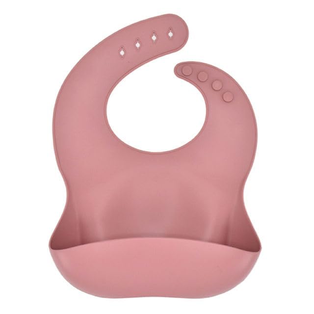 UCRAVO Pink Silicone Baby Feeding Bib with Extra Wide Food Catcher Pocket – 100% Waterproof, BPA-Free & Non-Toxic Soft Toddler Bib – Adjustable Neck Snap Buttons for Infants & Toddlers 6-36 Months