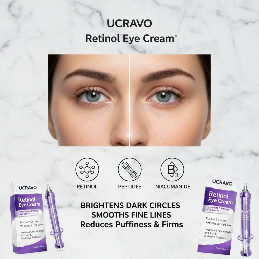 UCRAVO No.9 NAD+ Retinol Eye Cream, Depuffing & Firming Eye Serum for Dark Circles, Wrinkles & Fine Lines, Peptides & Niacinamide for Glow & Undereye Radiance, Stocking Stuffers