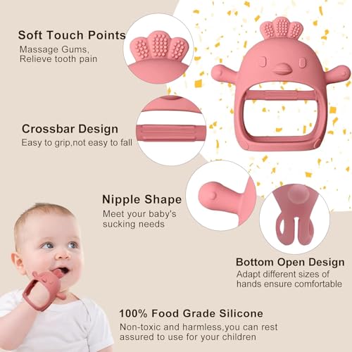 UCRAVO 1 Pack Baby Teething Toys, Teething Mitten for Babies, Silicone Teether for Toddler Infant Baby, Chew Toys for Sucking Needs, Easy to Grip, Never Drop Hand Wrist Teether(Sky Blue)