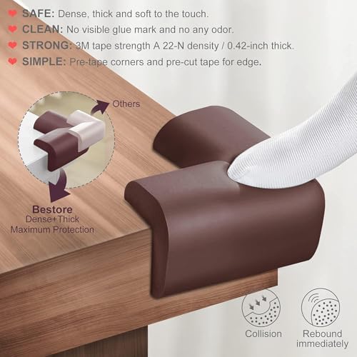 UCRAVO 8 pcs Brown Baby Safety Table Corner Protectors, Furniture Corner and Edge Safety Bumpers, Soft Rubber Foam Cushion Covers, 3M Taped Corner Guards, Baby Child Proofing Pads Rubber Corners