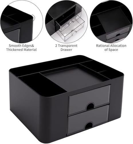 UCRAVO Stylish Stackable Desk Organizer with 2 Drawers and 5 Compartments– Multi-Functional Desktop Storage Box with Pen Holder for Home, Office, School, Craft Supplies, and Art Stationery - Blue