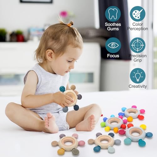 UCRAVO 1 Pack Baby Teething Toys, Teething Mitten for Babies, Silicone Teether for Toddler Infant Baby, Chew Toys for Sucking Needs, Easy to Grip, Never Drop Hand Wrist Teether(Sky Blue)