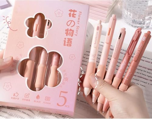 UCRAVO Green Tea 5 Pcs Gel Retractable Quick Dry Blue Ink 0.5mm Fine Point Aesthetic Stuff Ink Comfort Grip Smooth Writing Journaling Note Taking Pens Bulk Pens School Office Supplies Green