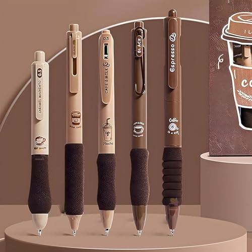 UCRAVO Green Tea 5 Pcs Gel Retractable Quick Dry Blue Ink 0.5mm Fine Point Aesthetic Stuff Ink Comfort Grip Smooth Writing Journaling Note Taking Pens Bulk Pens School Office Supplies Green