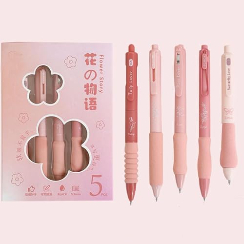 UCRAVO Green Tea 5 Pcs Gel Retractable Quick Dry Blue Ink 0.5mm Fine Point Aesthetic Stuff Ink Comfort Grip Smooth Writing Journaling Note Taking Pens Bulk Pens School Office Supplies Green