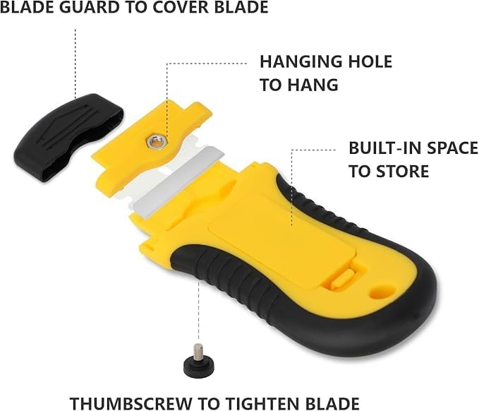 UCRAVO Heavy Duty Glass Scraper Tool with 15 Razor Blades | Multi-Purpose Stove Top & Cooktop Cleaner | Ceramic Glass Hob, Induction Plate, Window, Sticker & Paint | Rust & Burnt Food Remover