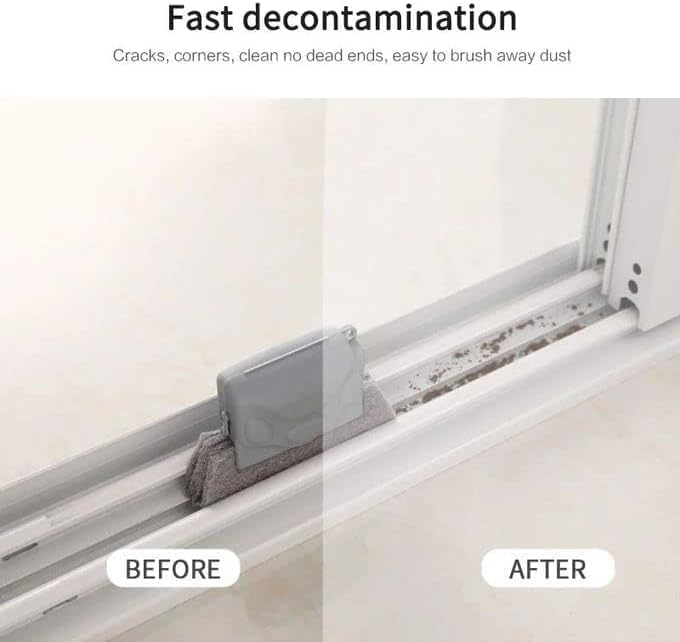 UCRAVO 2 in 1 Multifunctional Groove Cleaning Brush with Scraper – Window Track Cleaning Tool, Keyboard Brush, Kitchen Slit Cleaner, Door Gap Dust Remover for Household Cleaning