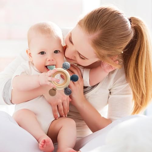 UCRAVO 1 Pack Baby Teething Toys, Teething Mitten for Babies, Silicone Teether for Toddler Infant Baby, Chew Toys for Sucking Needs, Easy to Grip, Never Drop Hand Wrist Teether(Sky Blue)