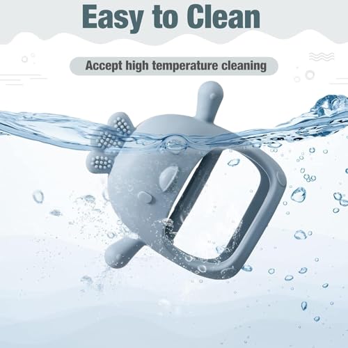 UCRAVO 1 Pack Baby Teething Toys, Teething Mitten for Babies, Silicone Teether for Toddler Infant Baby, Chew Toys for Sucking Needs, Easy to Grip, Never Drop Hand Wrist Teether(Sky Blue)