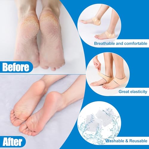 UCRAVO Silicone Heel Protectors, 1 Pair Gel Heel Cushions for Dry Cracked Heels, Plantar Fasciitis & Pain Relief, Breathable Reusable Moisturizing Heel Sleeves for Men & Women for Foot Care