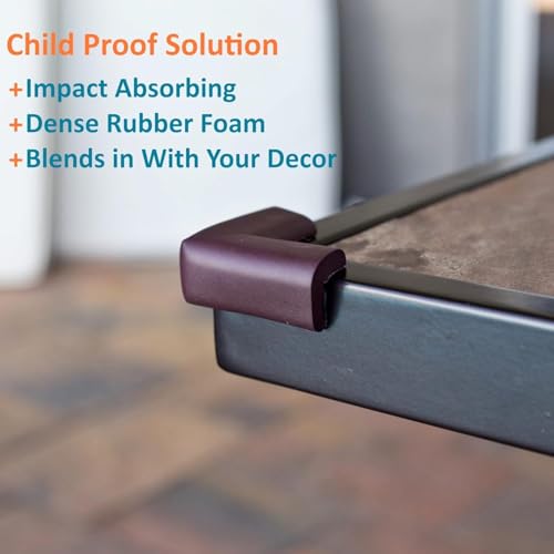 UCRAVO 8 pcs Brown Baby Safety Table Corner Protectors, Furniture Corner and Edge Safety Bumpers, Soft Rubber Foam Cushion Covers, 3M Taped Corner Guards, Baby Child Proofing Pads Rubber Corners