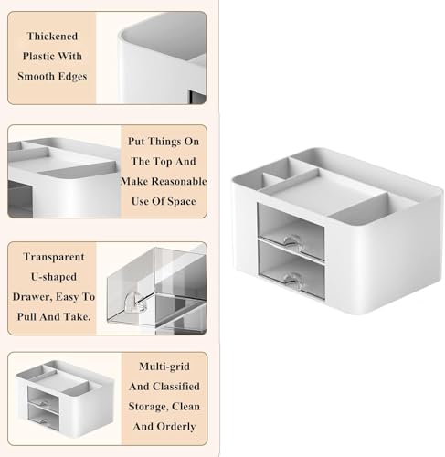 UCRAVO Stylish Stackable Desk Organizer with 2 Drawers and 5 Compartments– Multi-Functional Desktop Storage Box with Pen Holder for Home, Office, School, Craft Supplies, and Art Stationery - Blue