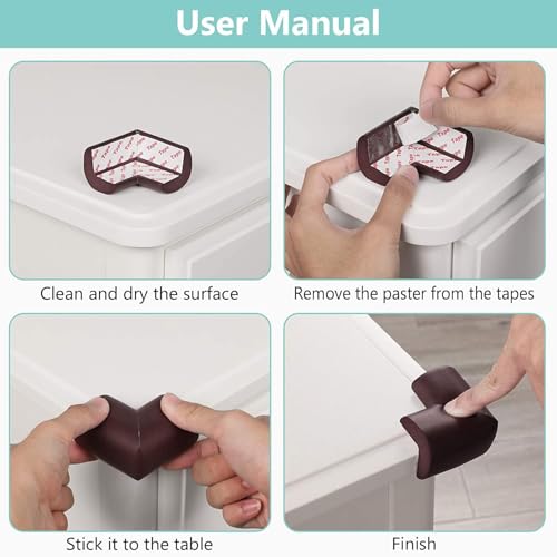 UCRAVO 8 pcs Brown Baby Safety Table Corner Protectors, Furniture Corner and Edge Safety Bumpers, Soft Rubber Foam Cushion Covers, 3M Taped Corner Guards, Baby Child Proofing Pads Rubber Corners