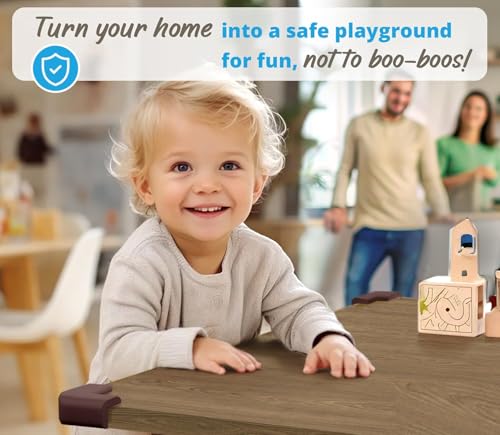 UCRAVO 8 pcs Brown Baby Safety Table Corner Protectors, Furniture Corner and Edge Safety Bumpers, Soft Rubber Foam Cushion Covers, 3M Taped Corner Guards, Baby Child Proofing Pads Rubber Corners