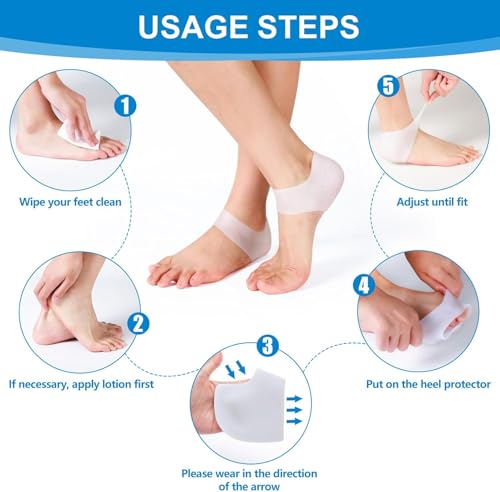 UCRAVO Silicone Heel Protectors, 1 Pair Gel Heel Cushions for Dry Cracked Heels, Plantar Fasciitis & Pain Relief, Breathable Reusable Moisturizing Heel Sleeves for Men & Women for Foot Care