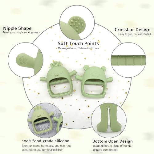 UCRAVO 1 Pack Baby Teething Toys, Teething Mitten for Babies, Silicone Teether for Toddler Infant Baby, Chew Toys for Sucking Needs, Easy to Grip, Never Drop Hand Wrist Teether(Sky Blue)