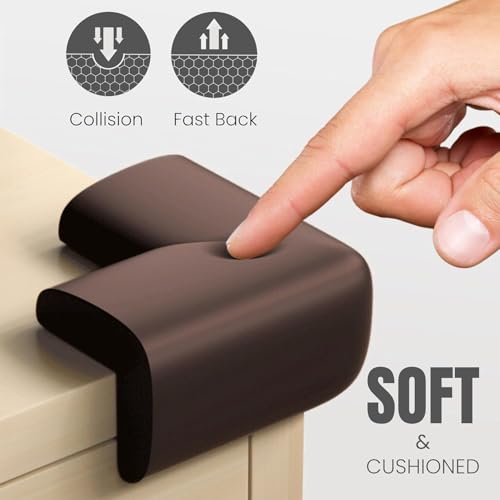UCRAVO 8 pcs Brown Baby Safety Table Corner Protectors, Furniture Corner and Edge Safety Bumpers, Soft Rubber Foam Cushion Covers, 3M Taped Corner Guards, Baby Child Proofing Pads Rubber Corners