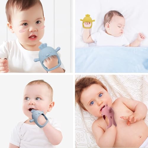 UCRAVO 1 Pack Baby Teething Toys, Teething Mitten for Babies, Silicone Teether for Toddler Infant Baby, Chew Toys for Sucking Needs, Easy to Grip, Never Drop Hand Wrist Teether(Sky Blue)