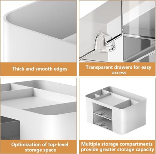 UCRAVO Stylish Stackable Desk Organizer with 2 Drawers and 5 Compartments– Multi-Functional Desktop Storage Box with Pen Holder for Home, Office, School, Craft Supplies, and Art Stationery - Blue