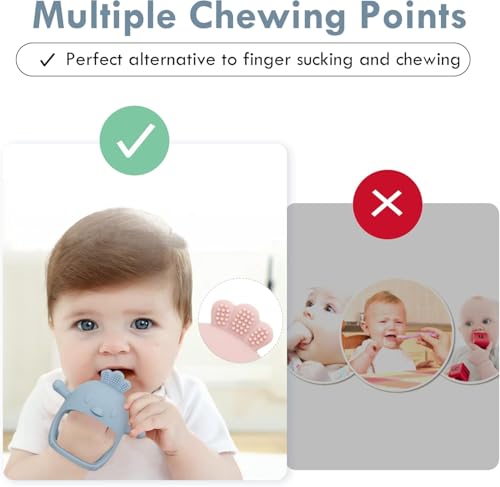 UCRAVO 1 Pack Baby Teething Toys, Teething Mitten for Babies, Silicone Teether for Toddler Infant Baby, Chew Toys for Sucking Needs, Easy to Grip, Never Drop Hand Wrist Teether(Sky Blue)