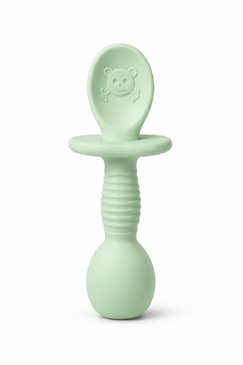 UCRAVO Baby Training Spoon and Fork Set for Self Feeding | BPA Free Silicone Toddler Spoon Fork Set | Soft Tip Baby Feeding Utensils with Anti Choke Guard | Baby Led Weaning Spoon Fork Set for Infants & Toddlers (Green)