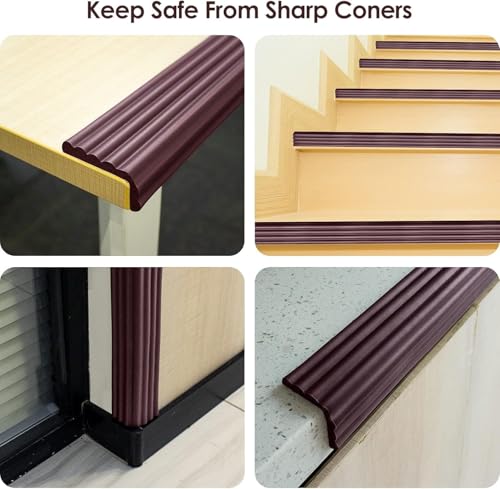 UCRAVO 8 pcs Brown Baby Safety Table Corner Protectors, Furniture Corner and Edge Safety Bumpers, Soft Rubber Foam Cushion Covers, 3M Taped Corner Guards, Baby Child Proofing Pads Rubber Corners