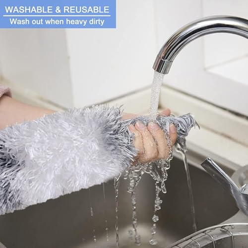 UCRAVO 3 in 1 Microfiber Feather Duster Set with 100 Inch Extendable Pole | 4 PCS Bendable Washable Fan Cleaning Brush for Ceiling Fans, High Ceilings, Cobwebs, Furniture, Walls & Home Dusting