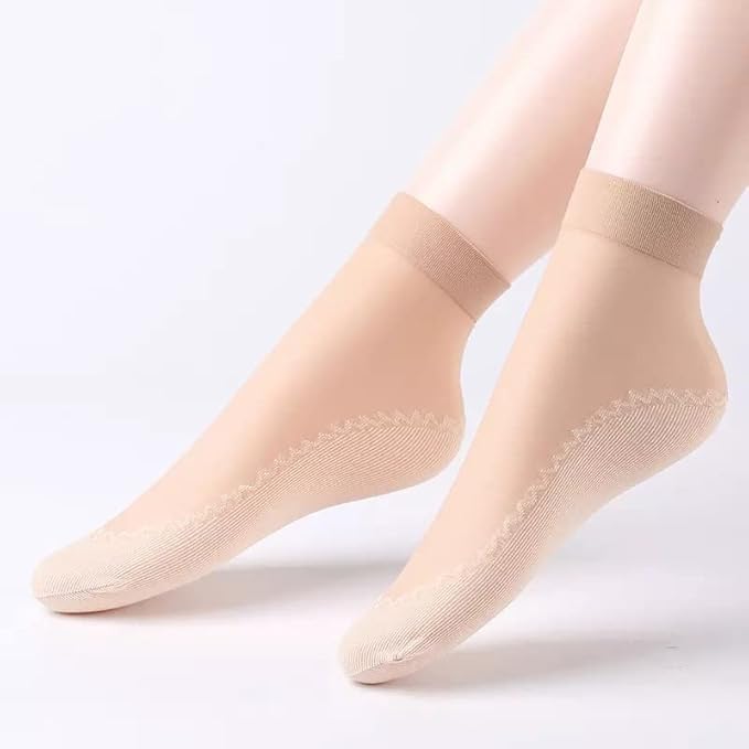 UCRAVO 2 Pair Silky Nylon Ankle Socks for Women & Girls | Thin Elastic Silk Feel Socks | Anti-Slip No Show Low Cut Nylon Stockings | Lightweight Breathable Short Socks for Daily Wear Office Casual