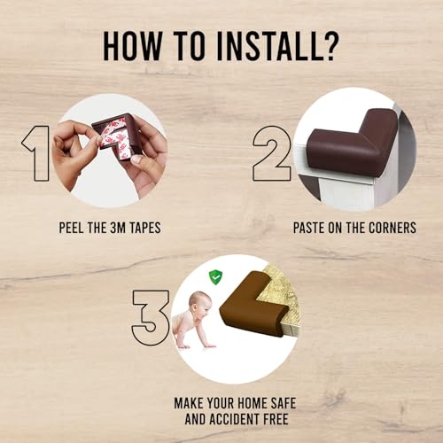 UCRAVO 8 pcs Brown Baby Safety Table Corner Protectors, Furniture Corner and Edge Safety Bumpers, Soft Rubber Foam Cushion Covers, 3M Taped Corner Guards, Baby Child Proofing Pads Rubber Corners
