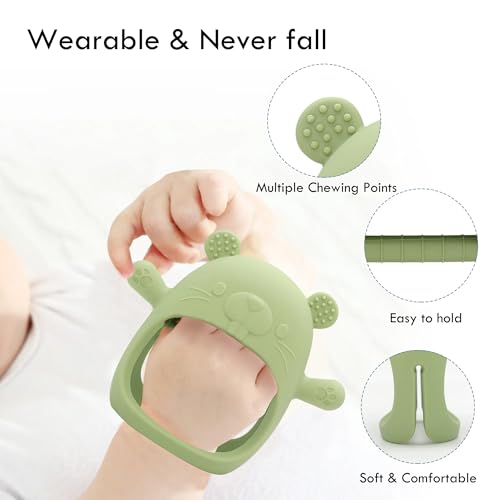 UCRAVO 1 Pack Baby Teething Toys, Teething Mitten for Babies, Silicone Teether for Toddler Infant Baby, Chew Toys for Sucking Needs, Easy to Grip, Never Drop Hand Wrist Teether(Sky Blue)