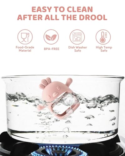 UCRAVO 1 Pack Baby Teething Toys, Teething Mitten for Babies, Silicone Teether for Toddler Infant Baby, Chew Toys for Sucking Needs, Easy to Grip, Never Drop Hand Wrist Teether(Sky Blue)