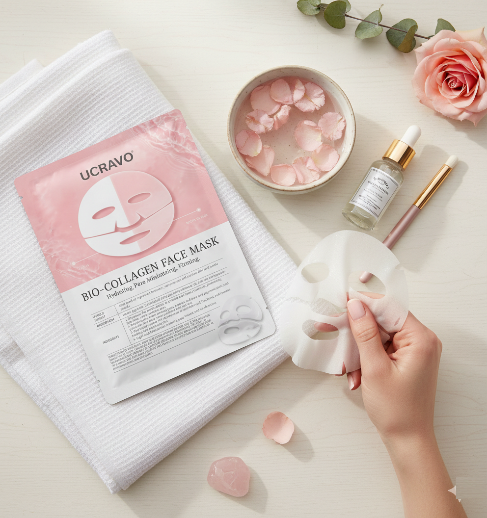 UCRAVO Bio-Collagen Real Deep Mask,Collagen low Up Mask,Collagen Face Mask Overnight,Korean Anti Wrinkle Lifting Face Mask, Elasticity Improvement, Creating Glass Skin