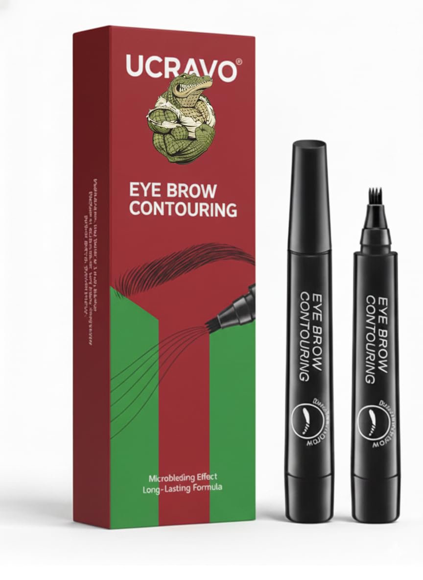 UCRAVO Black Eyebrow Pen 4 Tip Microblading Brow Pencil for Women & Men Waterproof Smudge Proof Long Lasting Eyebrow Marker Sweat Resistant Brow Tint Pen Natural Hair Like Brows,Thin Sparse Eyebrows