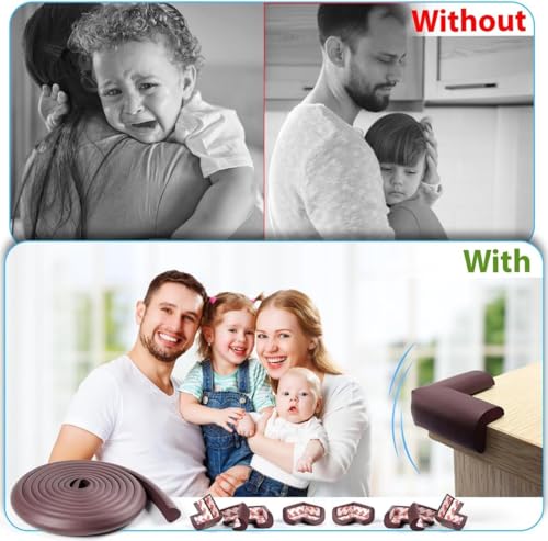 UCRAVO 8 pcs Brown Baby Safety Table Corner Protectors, Furniture Corner and Edge Safety Bumpers, Soft Rubber Foam Cushion Covers, 3M Taped Corner Guards, Baby Child Proofing Pads Rubber Corners