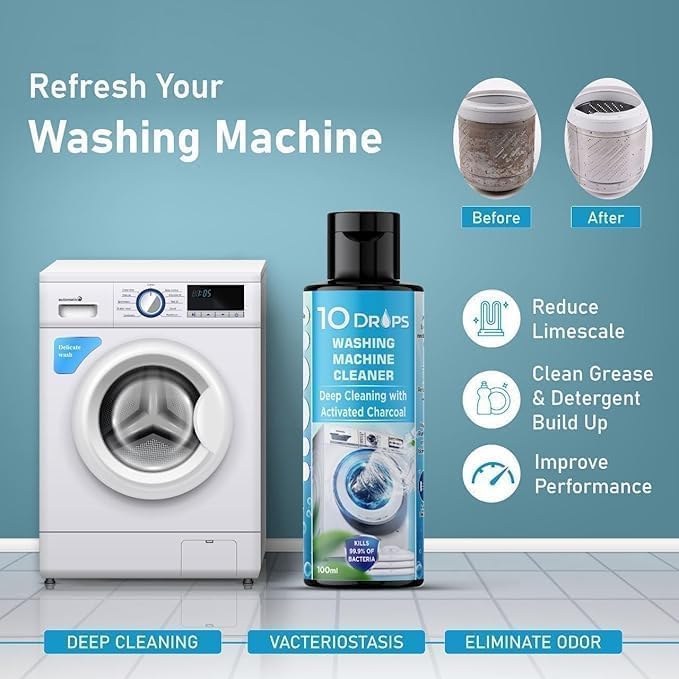 UCRAVO Washing Machine Descaler 100g Liquid Cleaner for Front Load & Top Load Machines Drum Cleaning Solution Removes Limescale, Detergent Residue,Odour & Mineral Deep Clean Drum, Extend Machine Life