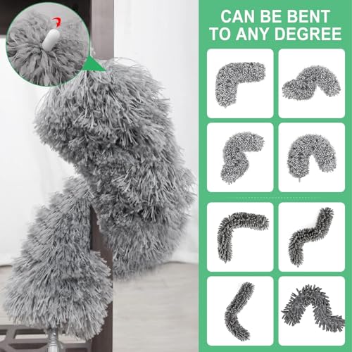 UCRAVO 3 in 1 Microfiber Feather Duster Set with 100 Inch Extendable Pole | 4 PCS Bendable Washable Fan Cleaning Brush for Ceiling Fans, High Ceilings, Cobwebs, Furniture, Walls & Home Dusting