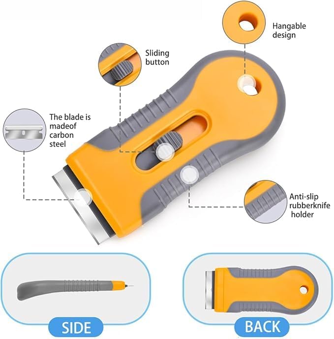 UCRAVO Heavy Duty Glass Scraper Tool with 15 Razor Blades | Multi-Purpose Stove Top & Cooktop Cleaner | Ceramic Glass Hob, Induction Plate, Window, Sticker & Paint | Rust & Burnt Food Remover