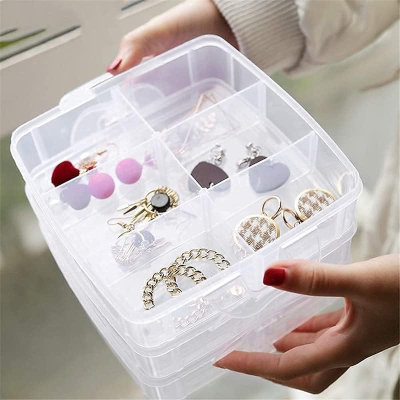 UCRAVO 1 PCS 18 Grid Detachable Desktop Storage Box Transparent Plastic Storage Box, 3 Layers Jewelry Organizer Holder Cabinets for Small Objects DIY Desktop Organizer Holder Box (WHITE)