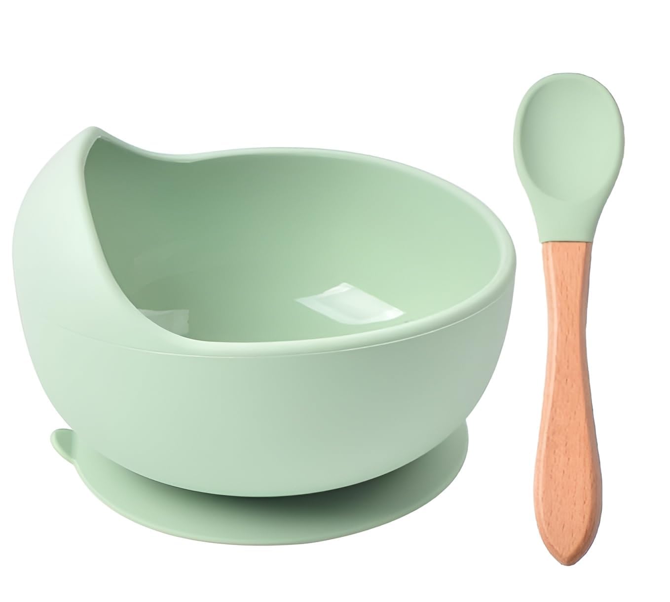 UCRAVO Baby Feeding Bowl & Spoon Set Green Silicone Suction Bowl for Baby Food Baby Bowl with Strong Suction Base | Self Feeding Toddler Bowl with Soft Silicone Spoon | Baby Led Weaning Essentials