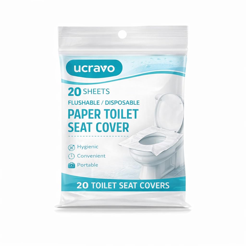 UCRAVO Disposable Toilet Seat Covers for Women,Men | Paper Toilets Seat Cover | Travel, Office, Restroom, Pregnancy Hygiene Essential | Flushable-No Direct Contact with Unhygienic Toilet Seats(20pcs)