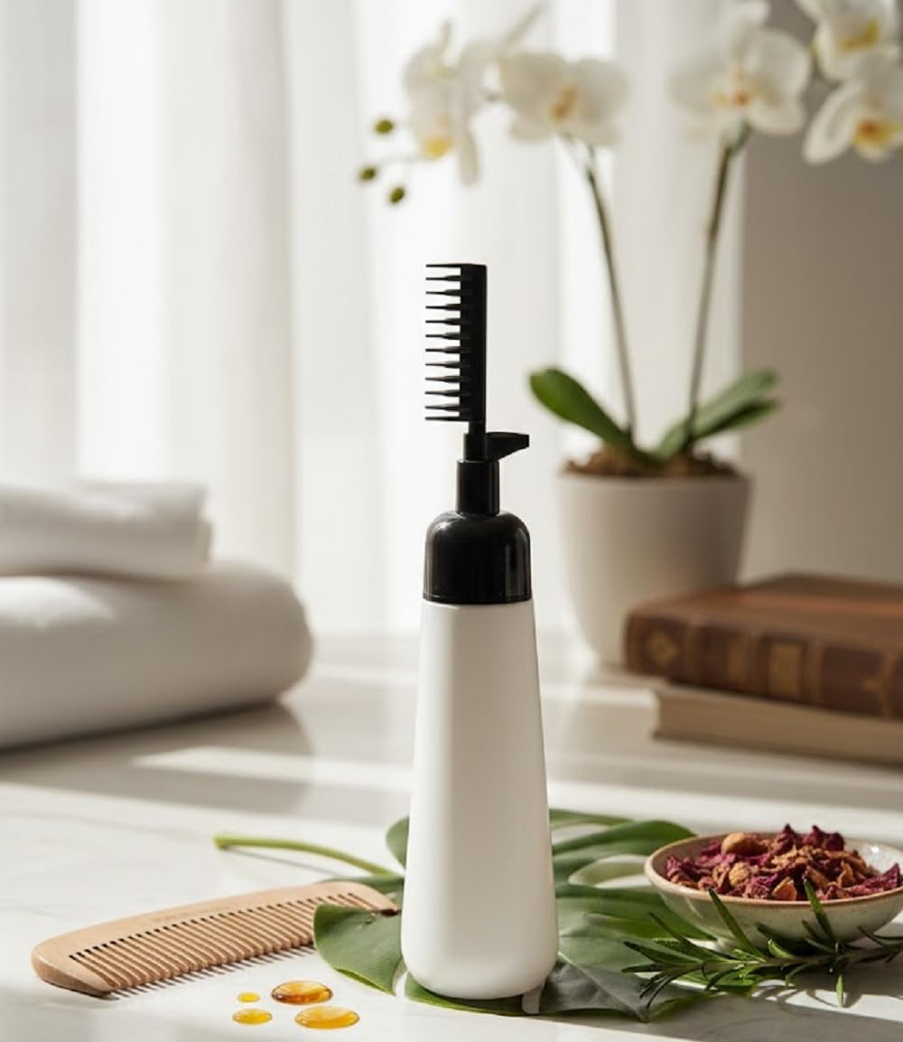 UCRAVO Empty Hair Oil Applicator Bottle with Root Comb – Refillable Scalp Oiling Dispenser Bottle for Hair Growth Oil, Hair Dye, Root Touch Up & Salon Hair Coloring Tool for Men & Women Multicolor