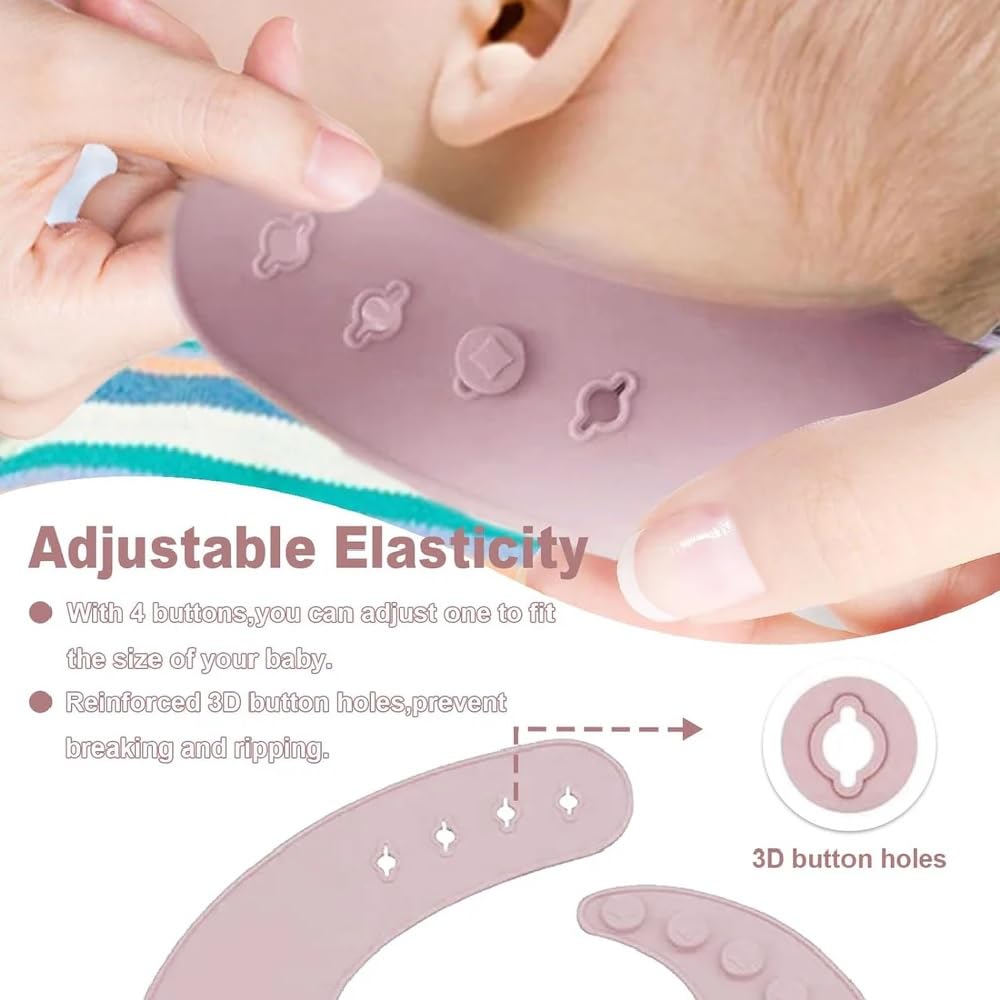 UCRAVO Pink Silicone Baby Feeding Bib with Extra Wide Food Catcher Pocket – 100% Waterproof, BPA-Free & Non-Toxic Soft Toddler Bib – Adjustable Neck Snap Buttons for Infants & Toddlers 6-36 Months