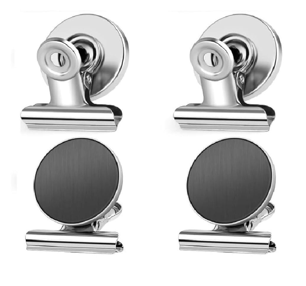 UCRAVO Pack of 4 Heavy Duty Magnetic Refrigerator Clips – Metal Magnet Clips for Whiteboard, Office, & Classroom – Strong Spring Memo Holder for Documents & Calendars