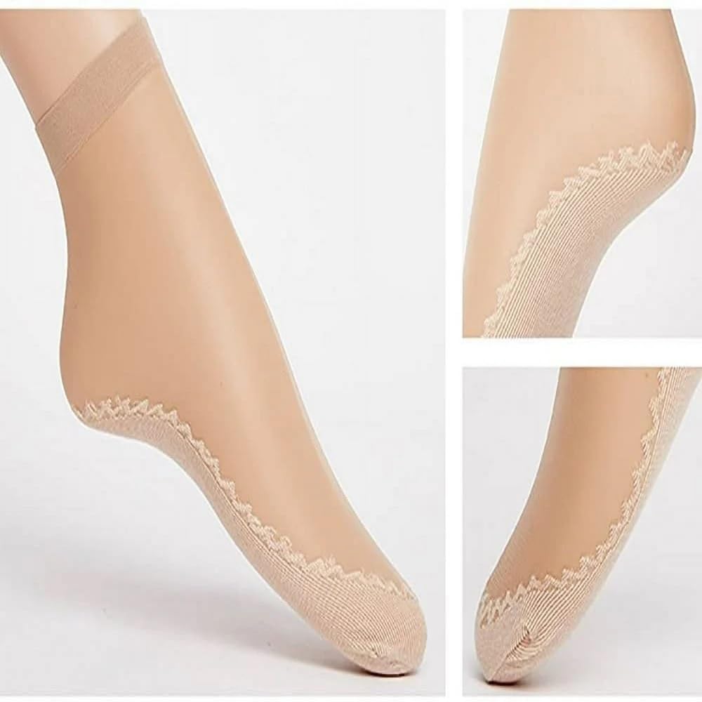 UCRAVO 2 Pair Silky Nylon Ankle Socks for Women & Girls | Thin Elastic Silk Feel Socks | Anti-Slip No Show Low Cut Nylon Stockings | Lightweight Breathable Short Socks for Daily Wear Office Casual