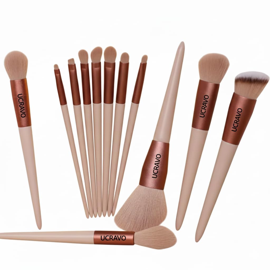 UCRAVO 13 Pcs Professional Makeup Brush Set, Premium Synthetic Foundation Brush Kit, Complete Make up Brush Set with Cosmetic Bag for Eyeshadow & Blending