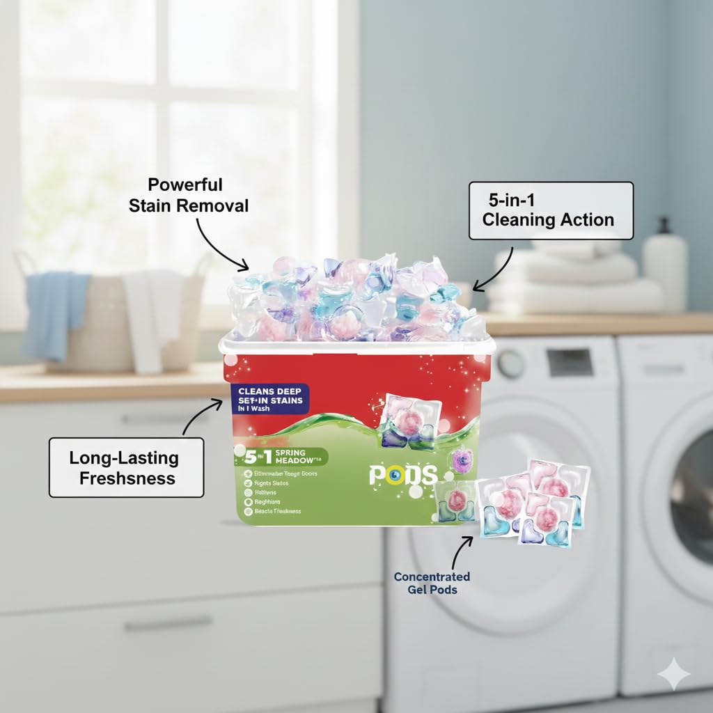 UCRAVO 5-in-1 Magic Laundry Pods 30 Value Pack High-Efficiency Washing Machine Detergent Capsules Deep Stain Removal, Color-Safe, Long-Lasting Fresh Fragrance | Liquid Pods for Front Load & Top Load