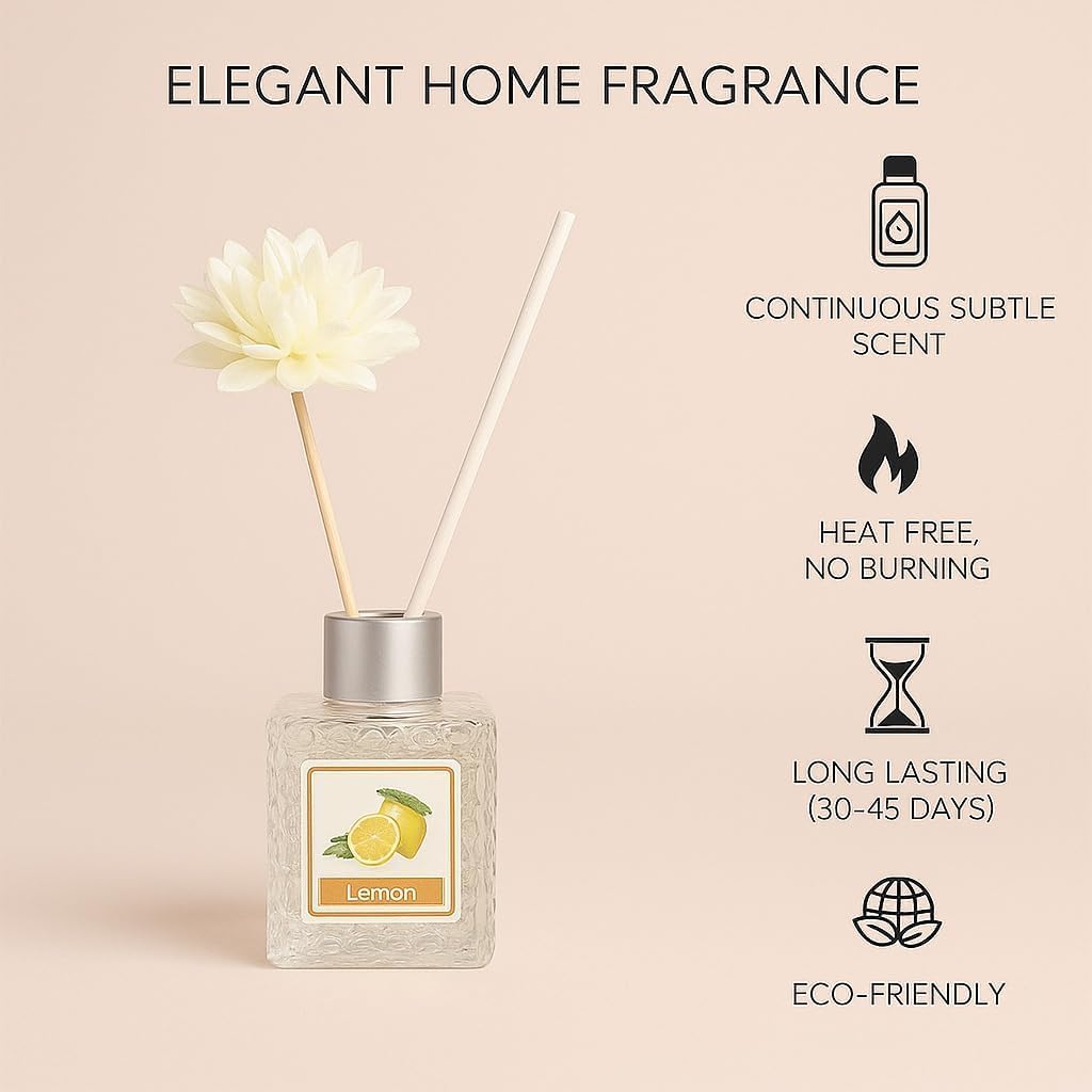 UCRAVO Lavender & Lemon Reed Diffuser Combo Set Relaxing Floral & Fresh Citrus Home Fragrance with Decorative Flower Reeds Long Lasting Air Freshener for Bedroom, Living Area, Bathroom, Office & Spa